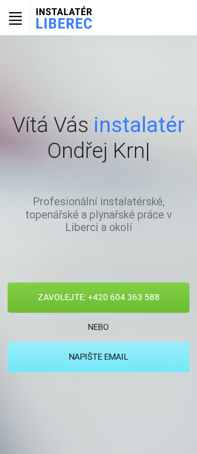 Současný web Instalatér Ondřej Krnáč na mobilu