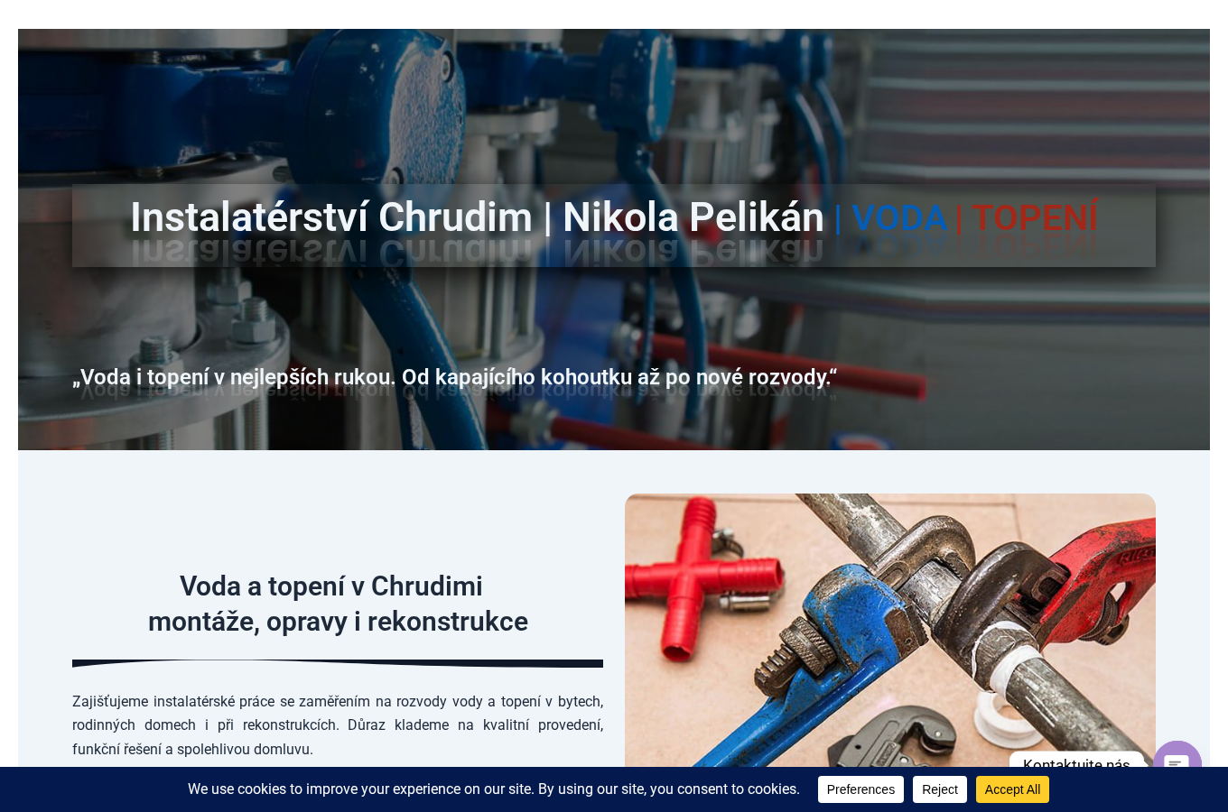 Současný web Instalatérství Chrudim – Nikola Pelikán na počítači