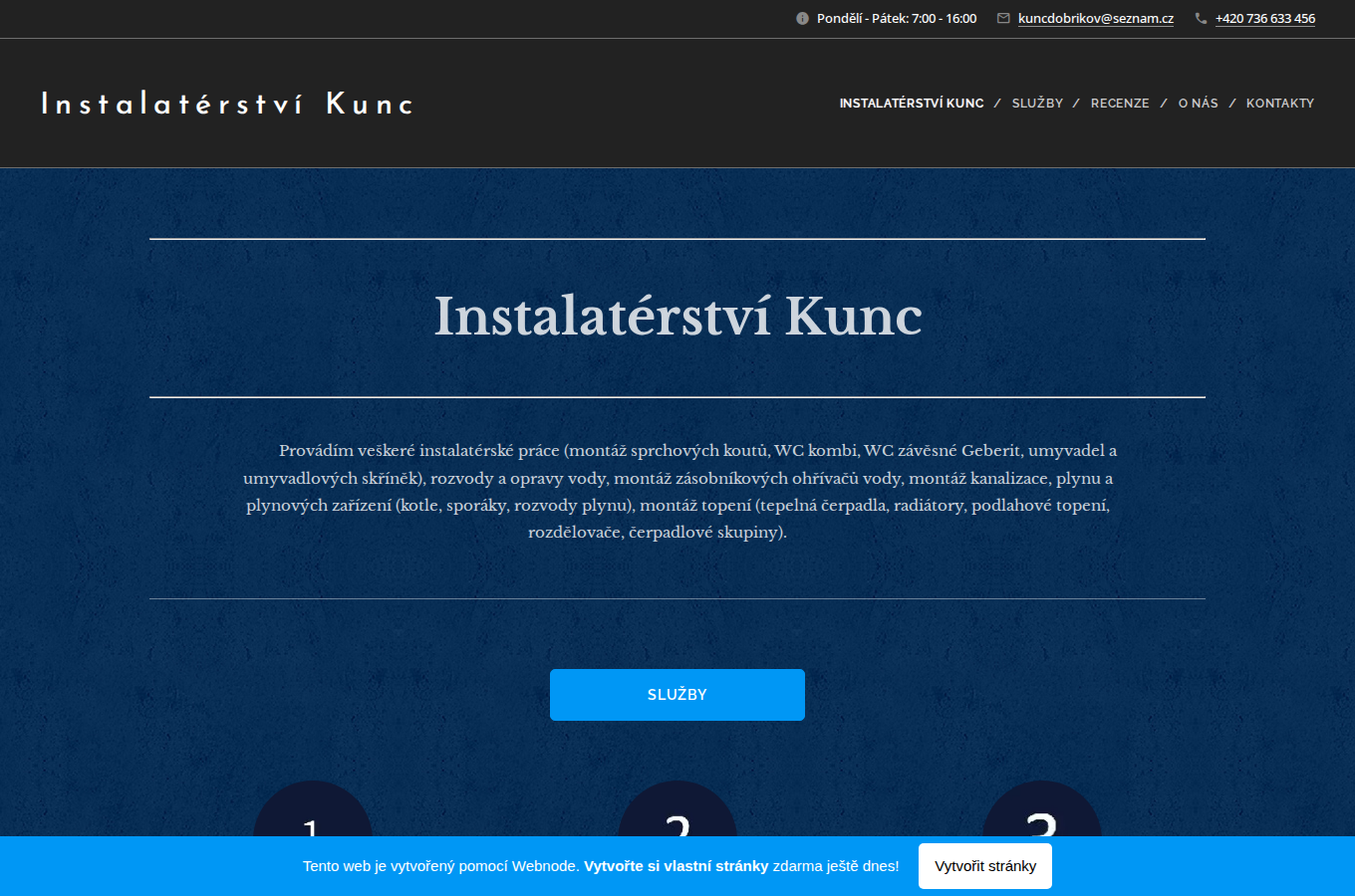 Současný web Instalatérství Kunc na počítači