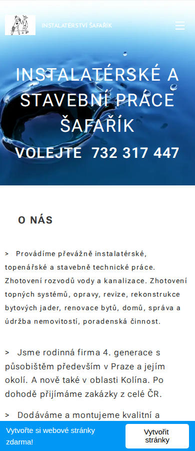 Současný web Instalatérství Šafařík na mobilu
