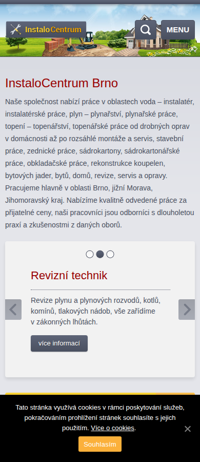 Současný web InstaloCentrum Brno na mobilu