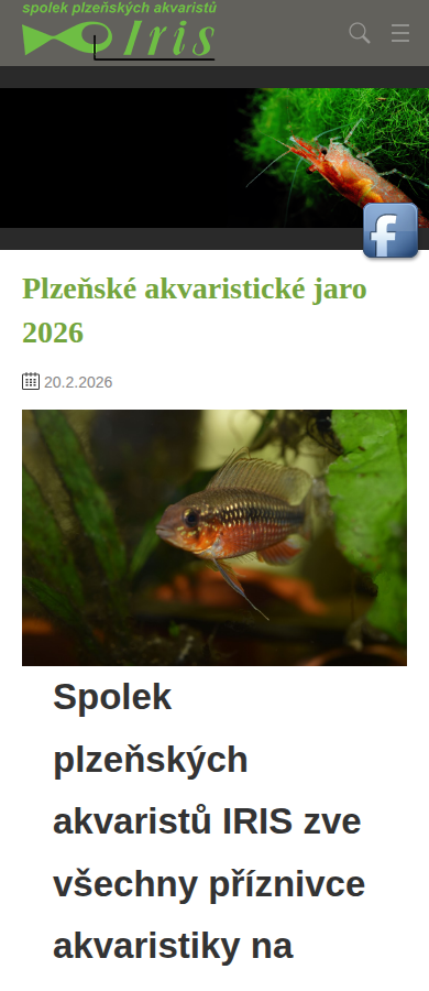 Současný web IRIS – spolek plzeňských akvaristů na mobilu