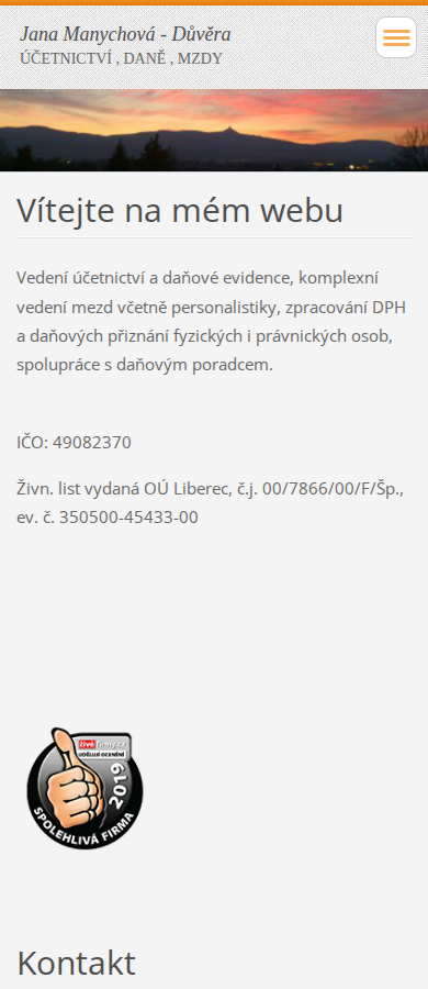 Současný web Jana Manychová - Důvěra na mobilu