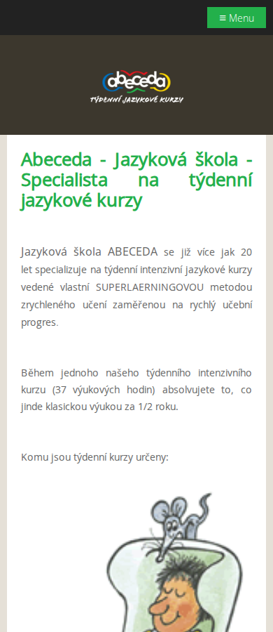 Současný web Jazyková škola ABECEDA na mobilu