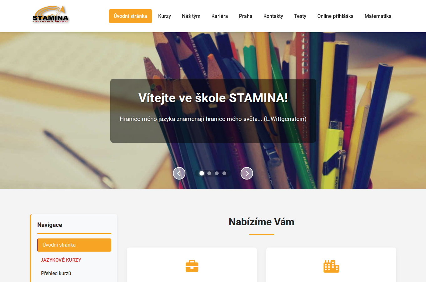 Současný web Jazyková škola STAMINA Liberec na počítači