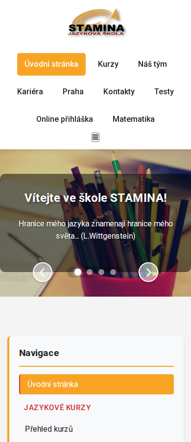 Současný web Jazyková škola STAMINA Liberec na mobilu