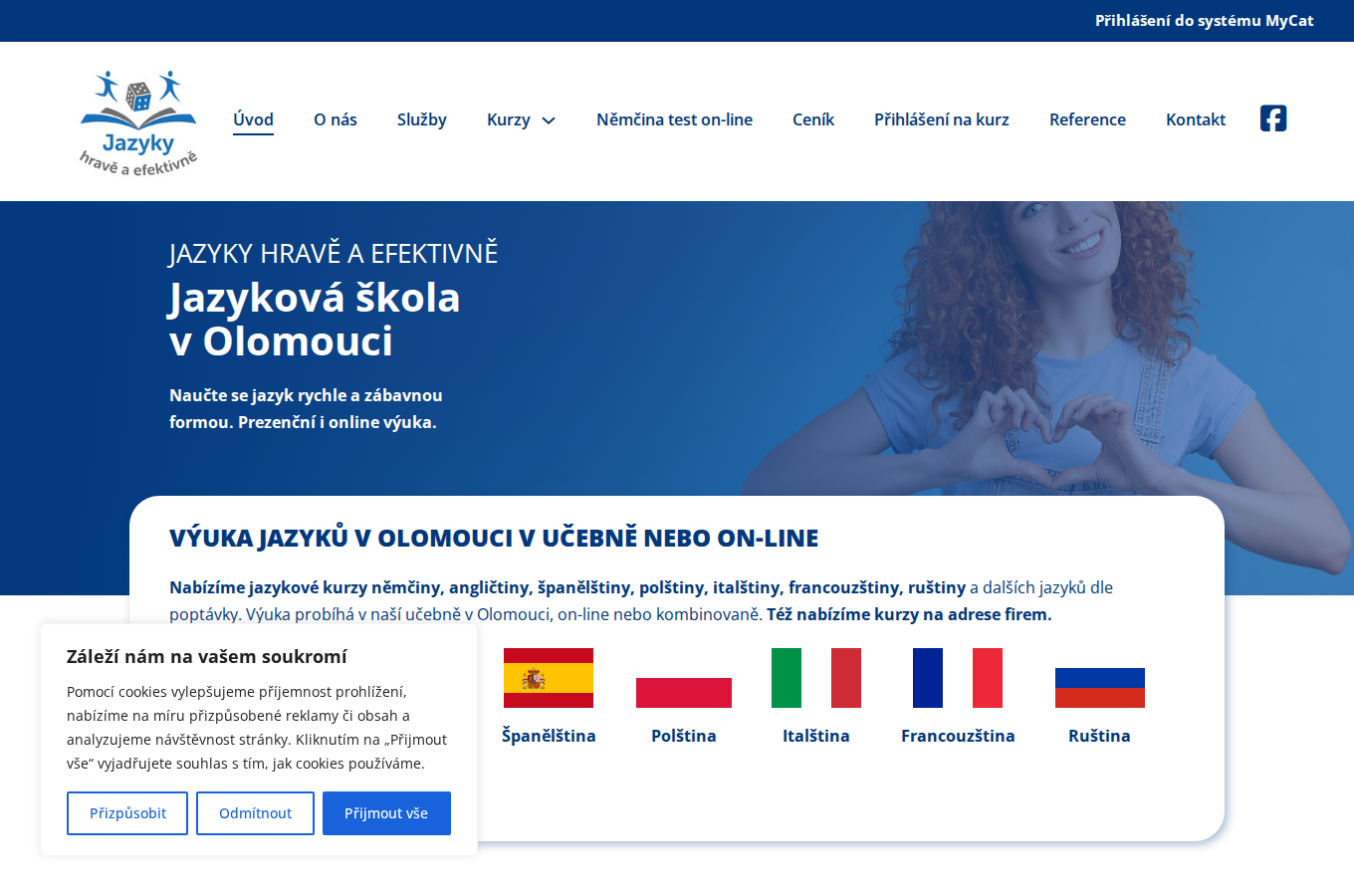 Současný web Jazyky hravě – jazyková škola Olomouc na počítači