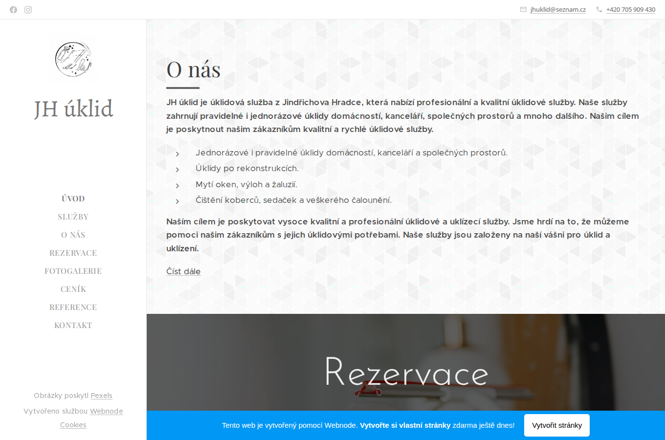 Současný web JH úklid na počítači