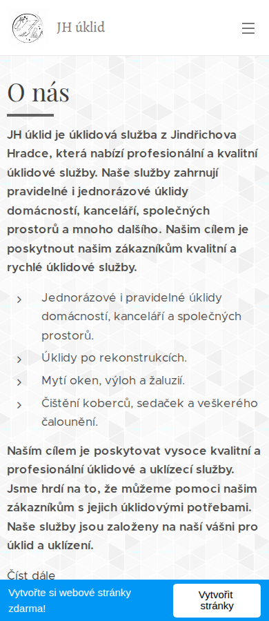 Současný web JH úklid na mobilu