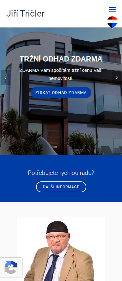 Současný web Jiří Tričler – realitní makléř na mobilu