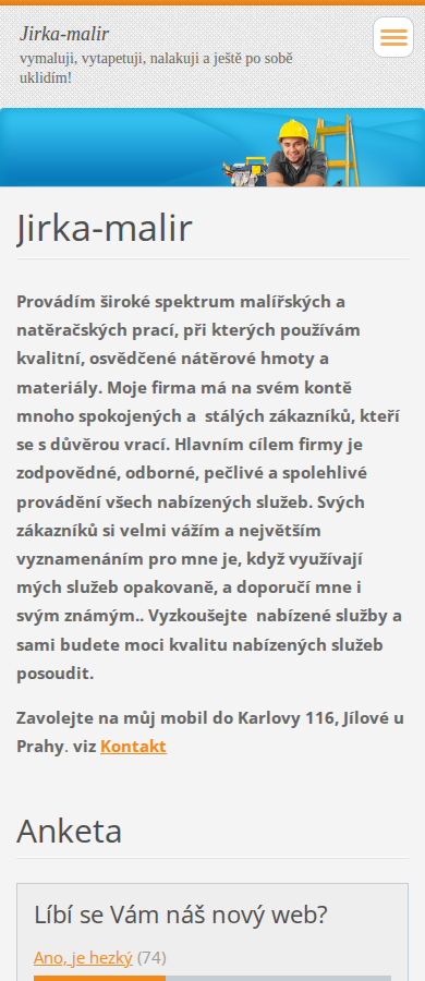 Současný web Jirka Malíř na mobilu