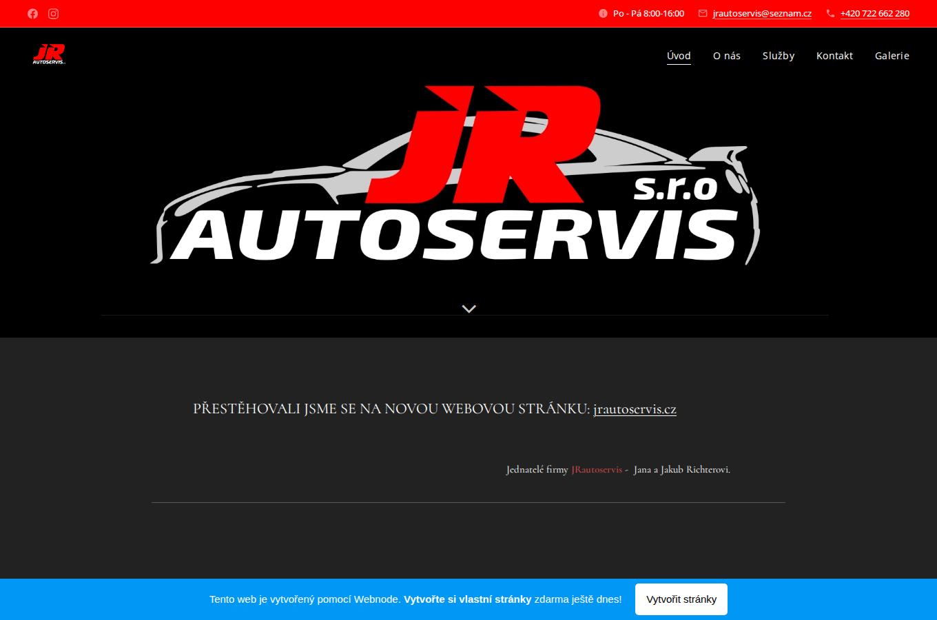Současný web JR Autoservis na počítači