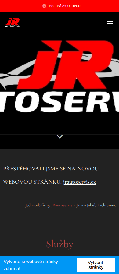 Současný web JR Autoservis na mobilu