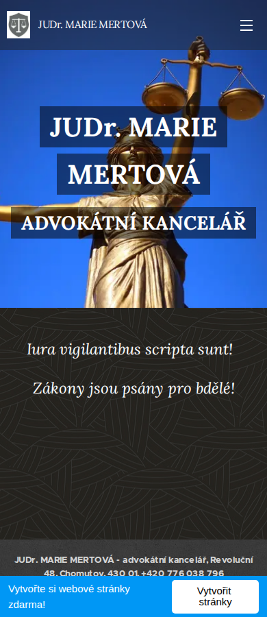 Současný web JUDr. Marie Mertová advokátní kancelář na mobilu