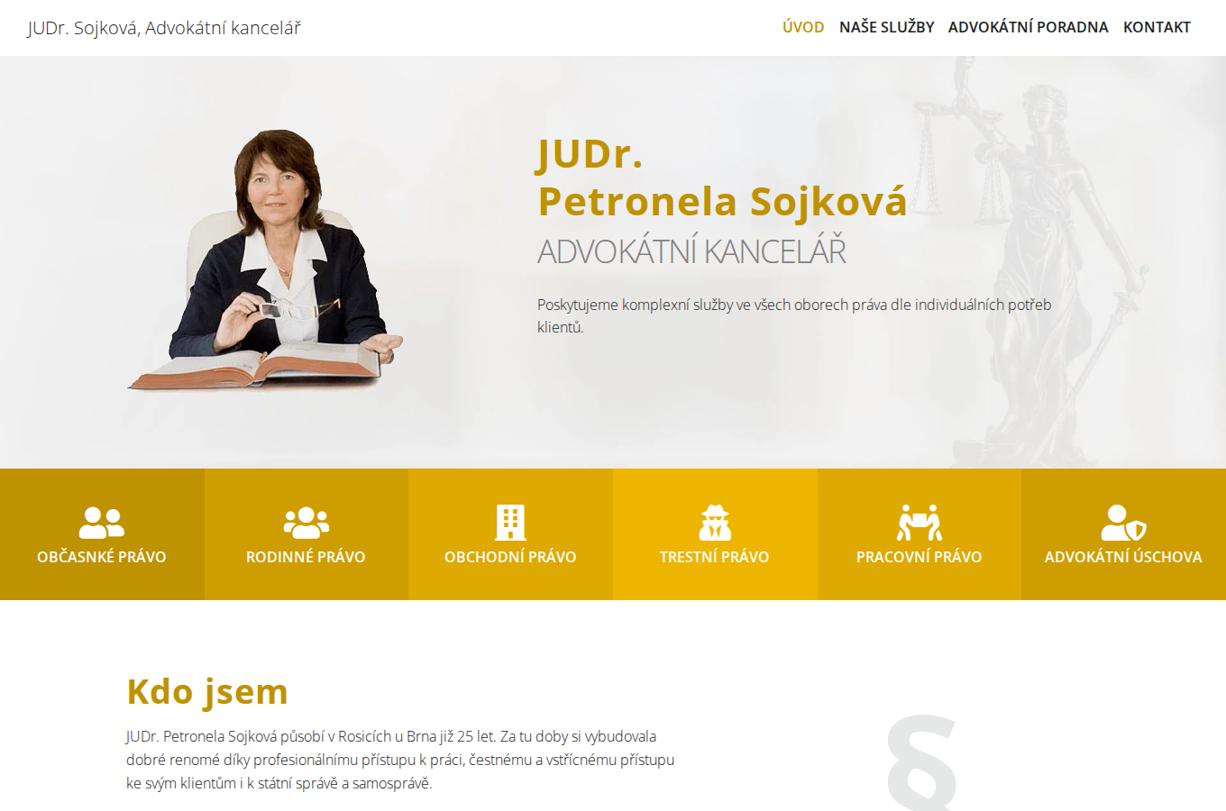 Současný web JUDr. Petronela Sojková, advokátní kancelář na počítači