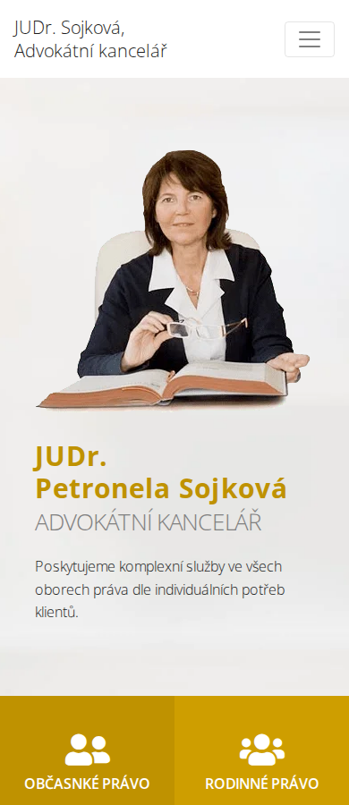 Současný web JUDr. Petronela Sojková, advokátní kancelář na mobilu
