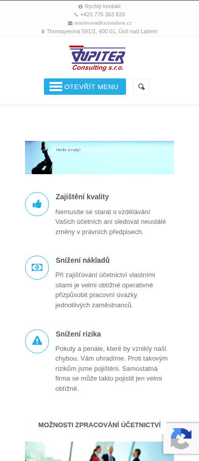 Současný web Jupiter Consulting s.r.o. na mobilu