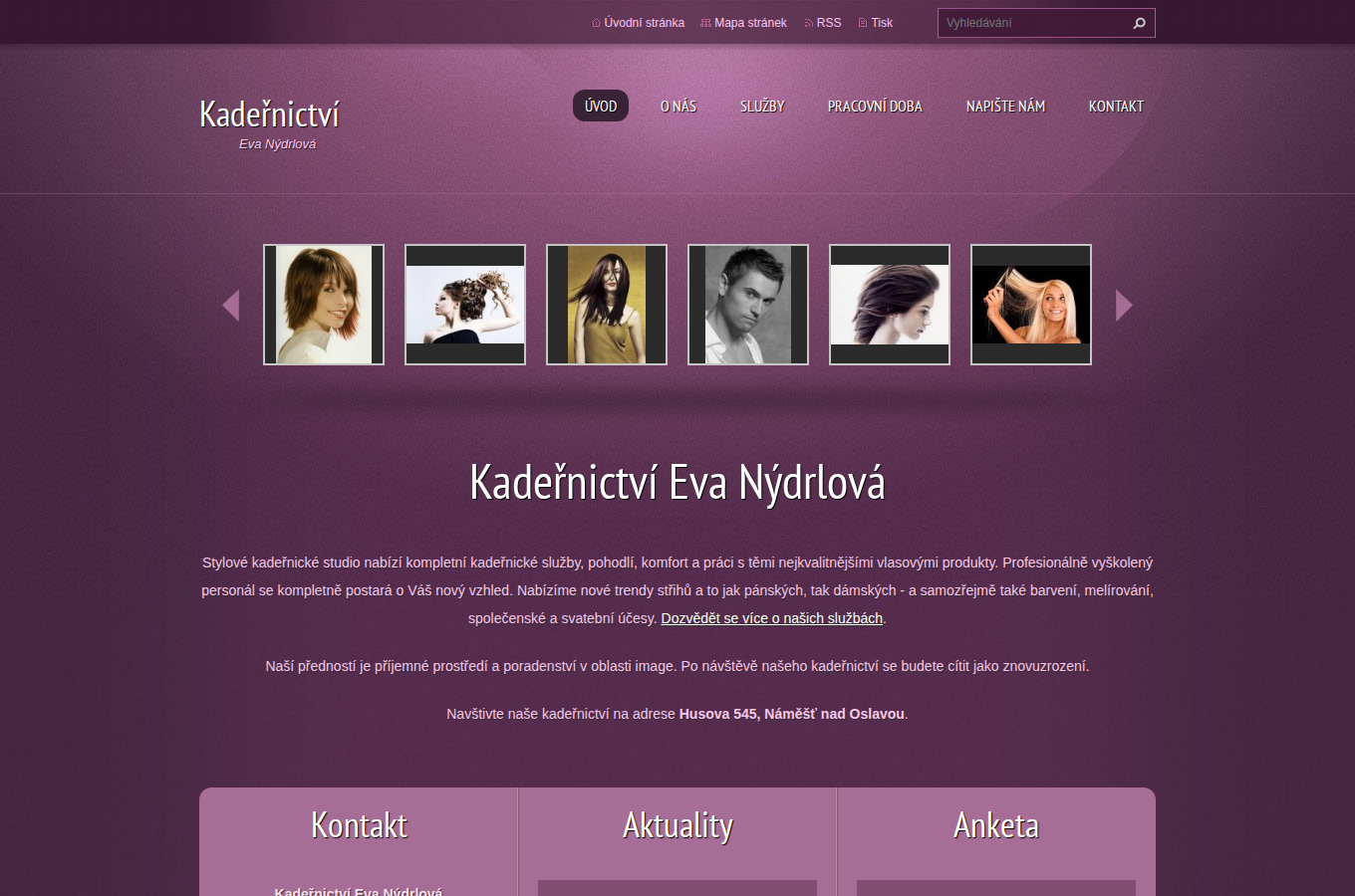 Současný web Kadeřnictví Eva Nýdrlová na počítači