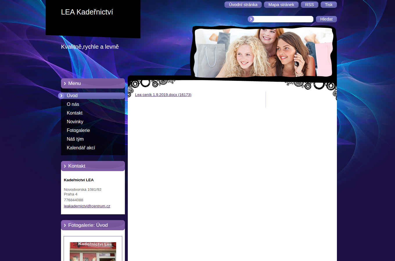 Současný web Kadeřnictví LEA na počítači
