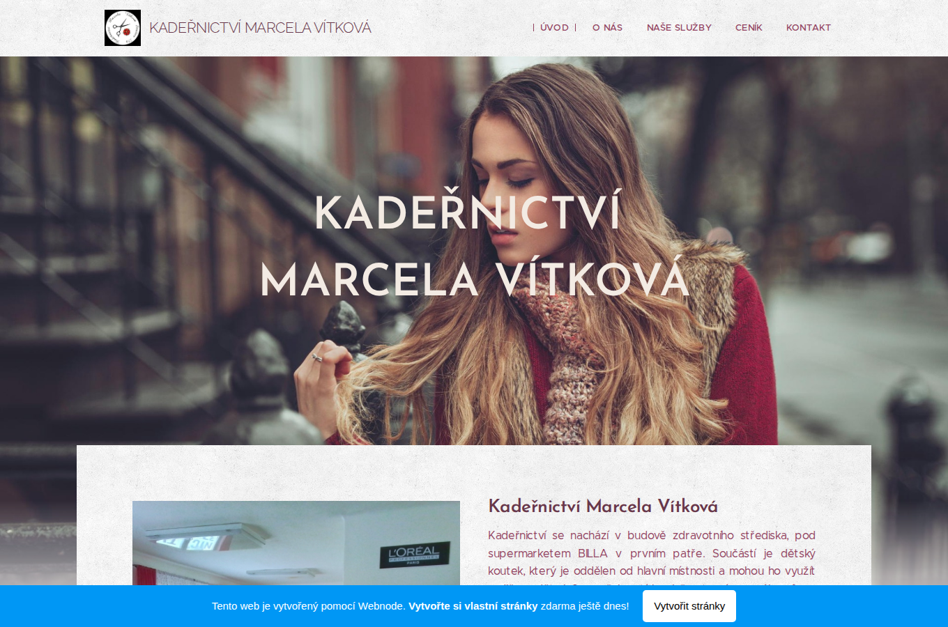 Současný web Kadeřnictví Marcela Vítková na počítači