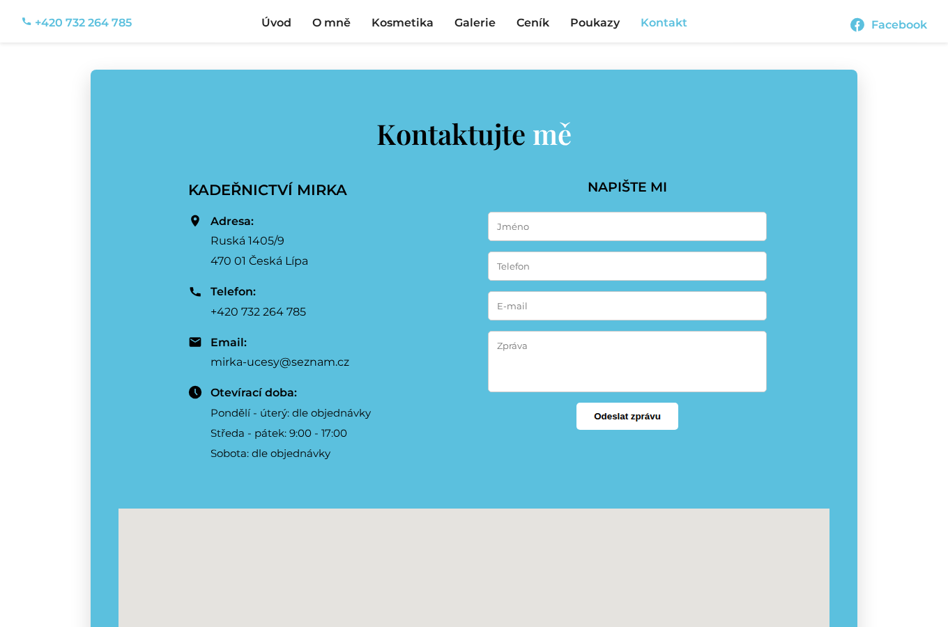 Současný web Kadeřnictví Mirka na počítači