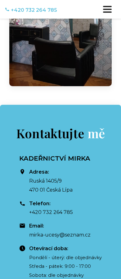 Současný web Kadeřnictví Mirka na mobilu