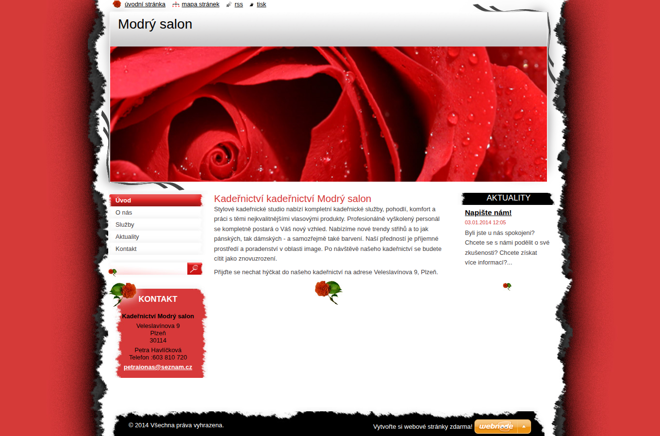 Současný web Kadeřnictví Modrý salon na počítači