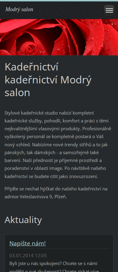 Současný web Kadeřnictví Modrý salon na mobilu