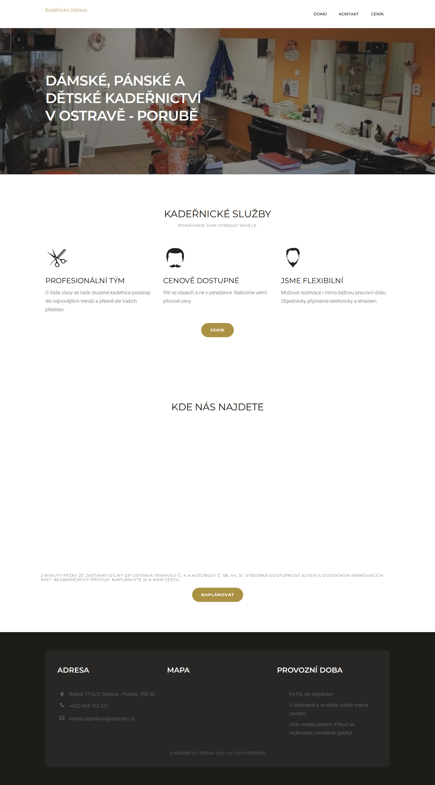 Současný web Kadeřnictví - Ostrava Poruba na počítači