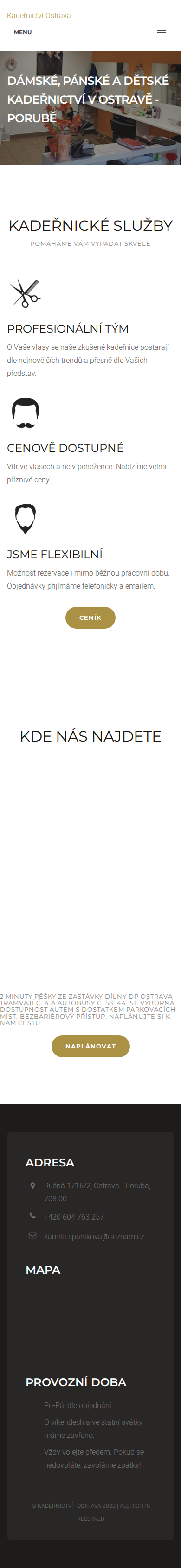 Současný web Kadeřnictví - Ostrava Poruba na mobilu