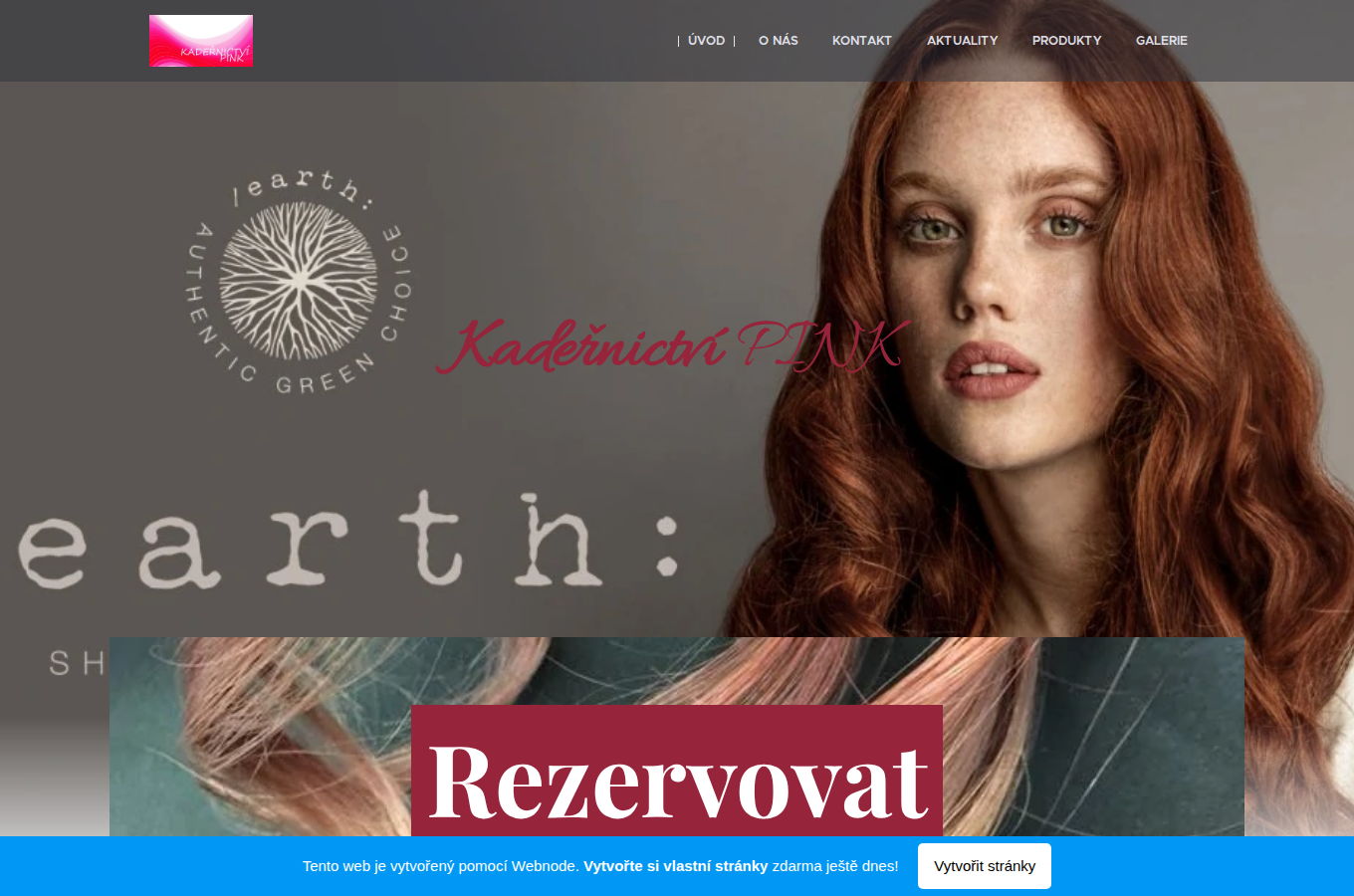 Současný web Kadeřnictví Pink na počítači