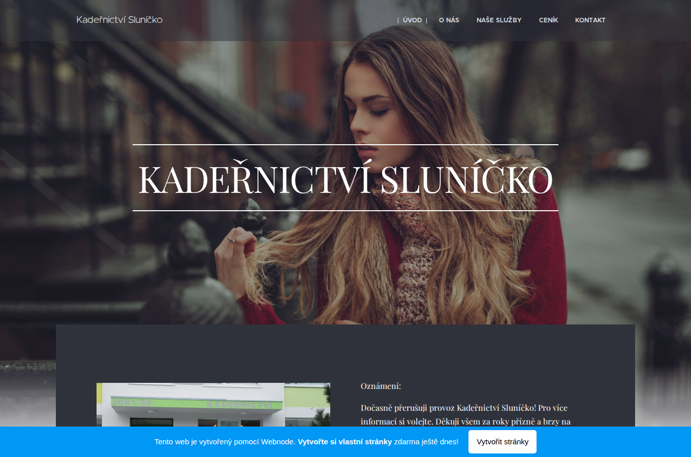 Současný web Kadeřnictví Sluníčko na počítači