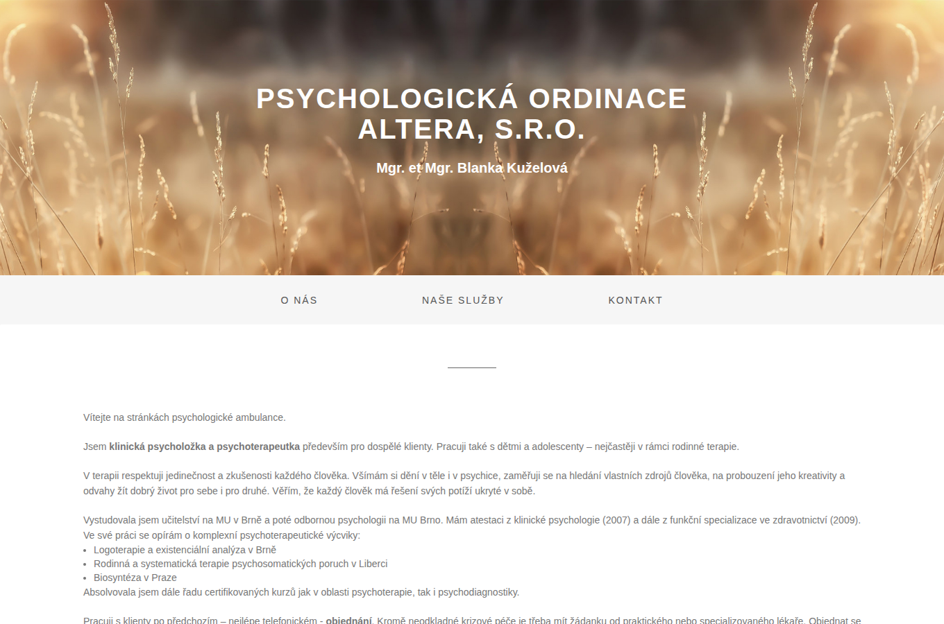 Současný web Klinická psychologie Zlín - PSYCHOLOGICKÁ ORDINACE ALTERA s.r.o na počítači