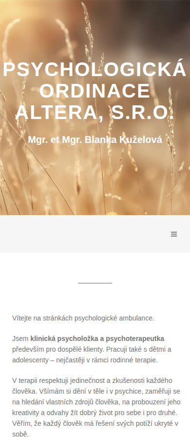 Současný web Klinická psychologie Zlín - PSYCHOLOGICKÁ ORDINACE ALTERA s.r.o na mobilu