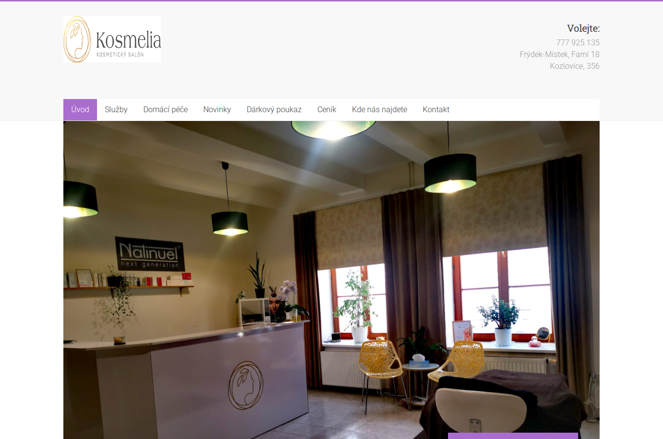 Současný web Kosmelia – kosmetický salon Kamila Polášková na počítači