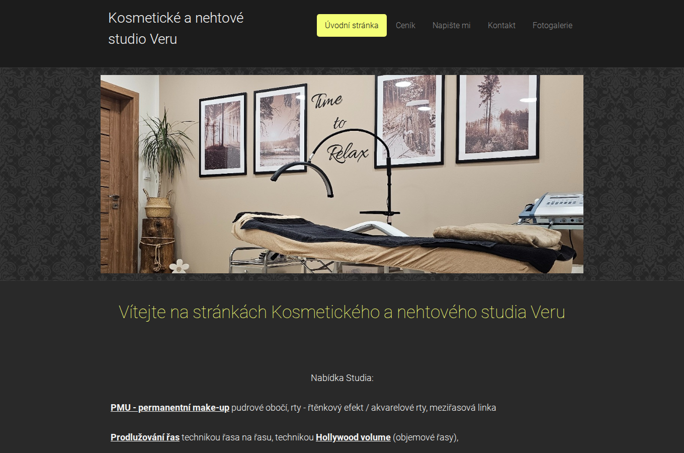 Současný web Kosmetické a nehtové studio Veru na počítači