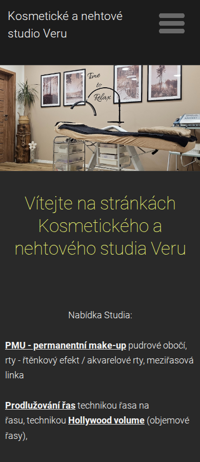 Současný web Kosmetické a nehtové studio Veru na mobilu