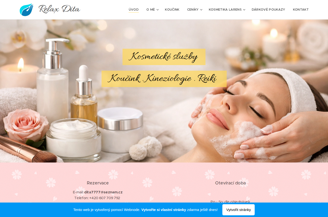 Současný web Kosmetické služby a masáže ve Zbiroze - Relax Dita na počítači