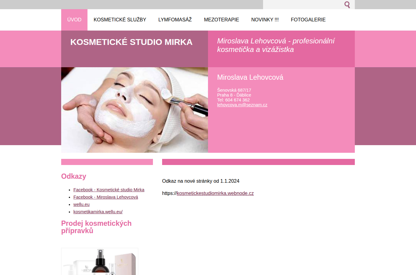 Současný web Kosmetické studio Mirka na počítači
