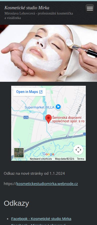 Současný web Kosmetické studio Mirka na mobilu