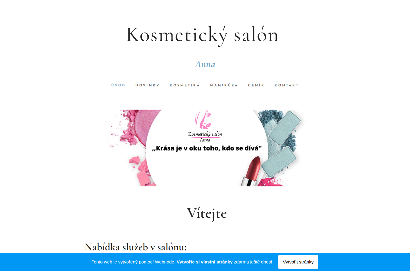 Současný web Kosmetický salón Anna na počítači
