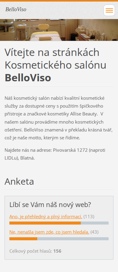 Současný web Kosmetický salón BelloViso na mobilu