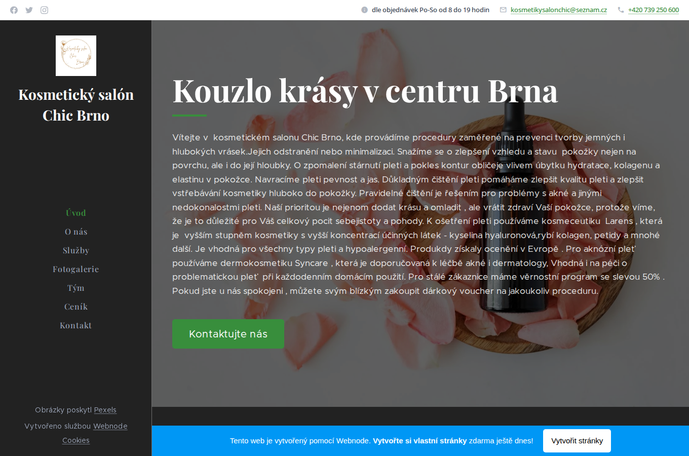 Současný web Kosmetický salón Chic Brno na počítači
