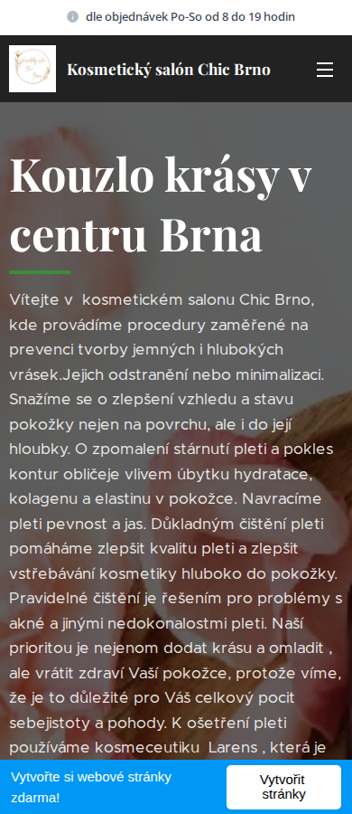 Současný web Kosmetický salón Chic Brno na mobilu
