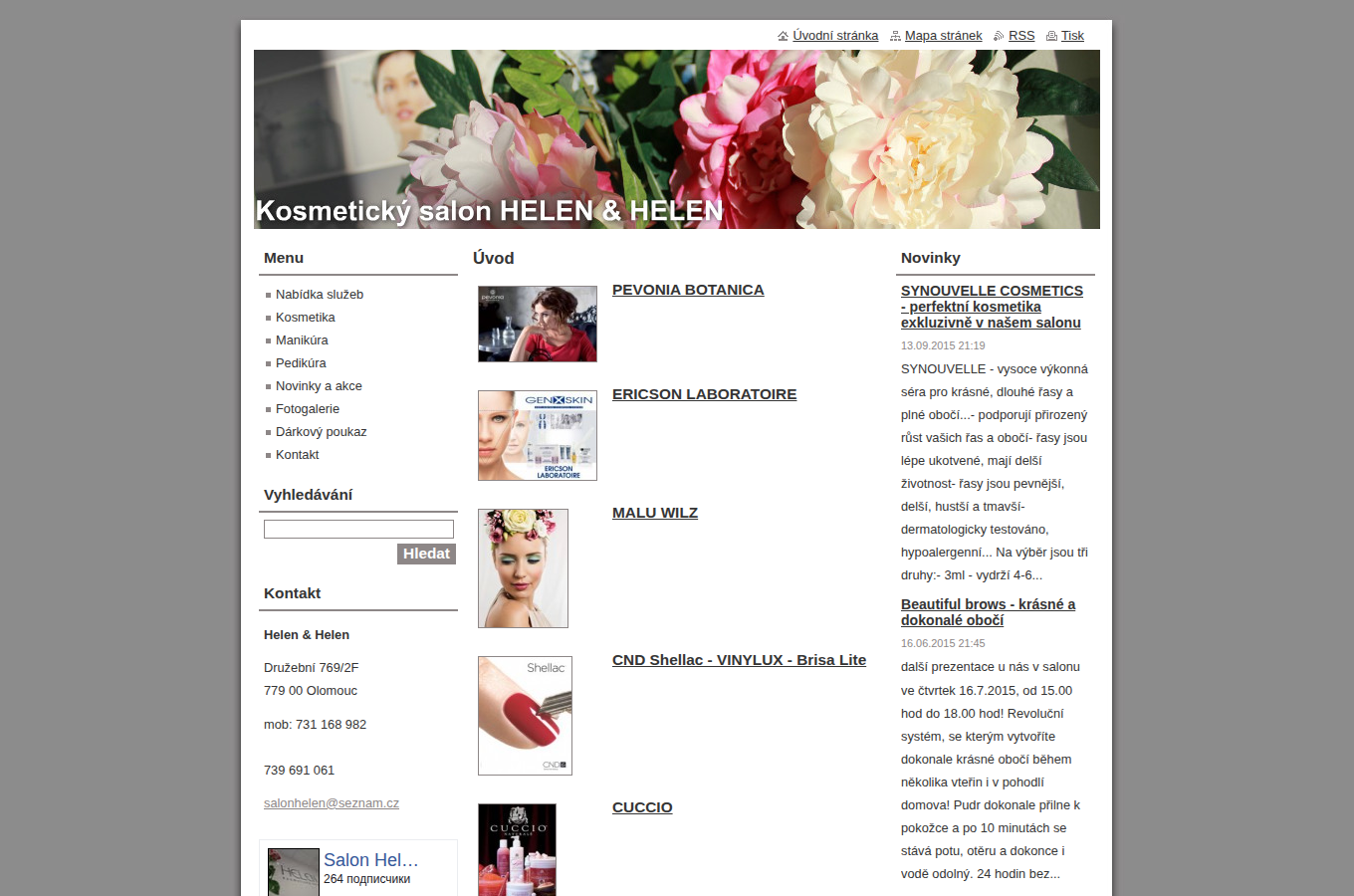 Současný web Kosmetický salon Helen & Helen na počítači