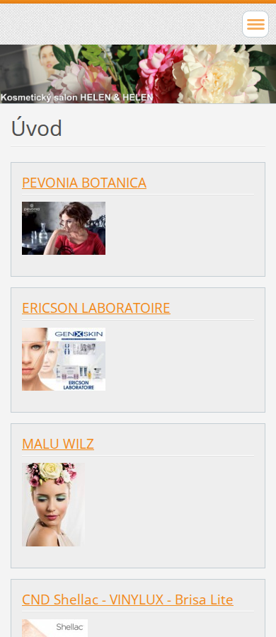 Současný web Kosmetický salon Helen & Helen na mobilu