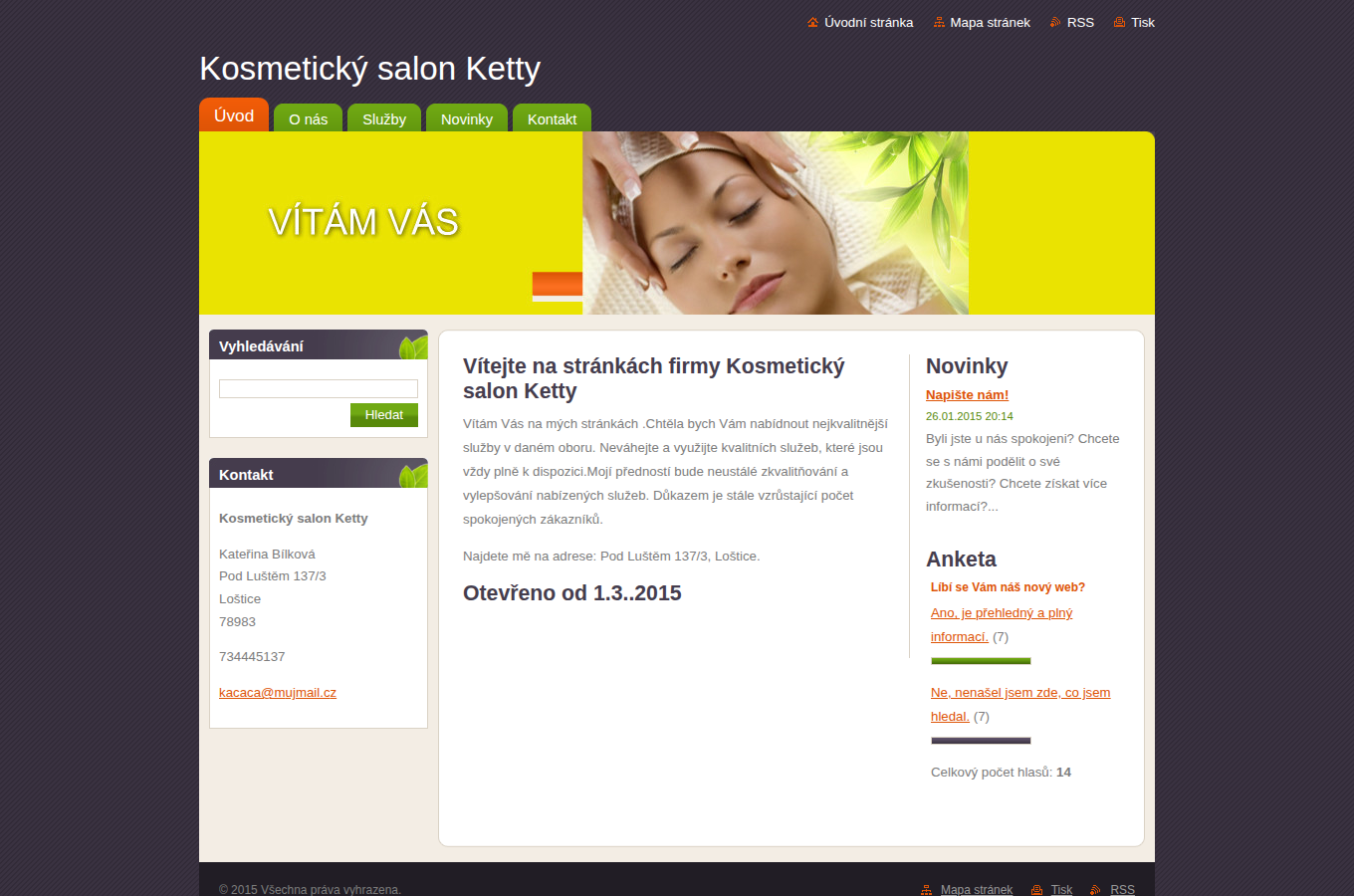 Současný web Kosmetický salon Ketty na počítači