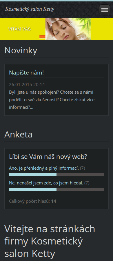 Současný web Kosmetický salon Ketty na mobilu