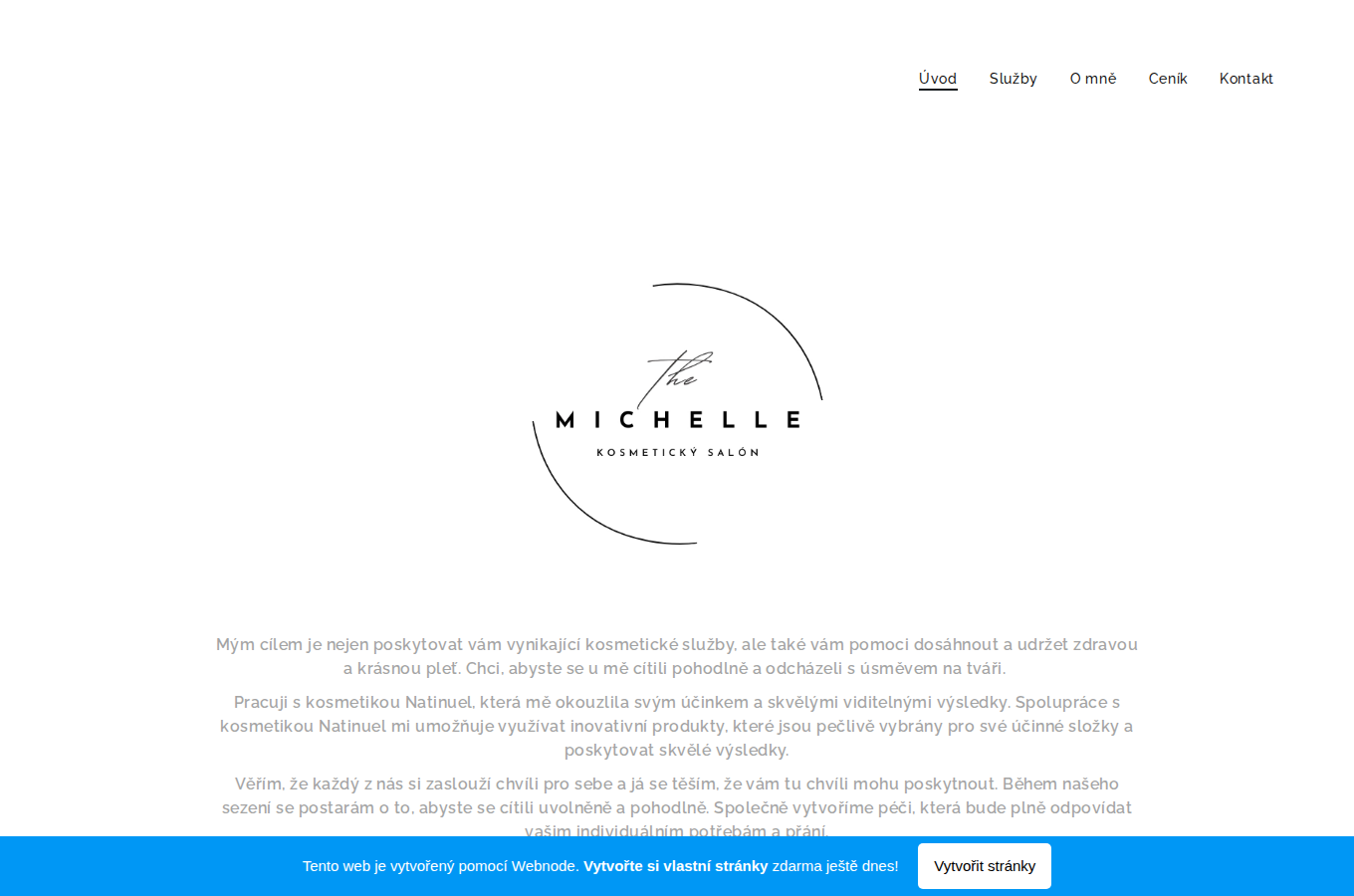 Současný web Kosmetický salon Michelle na počítači