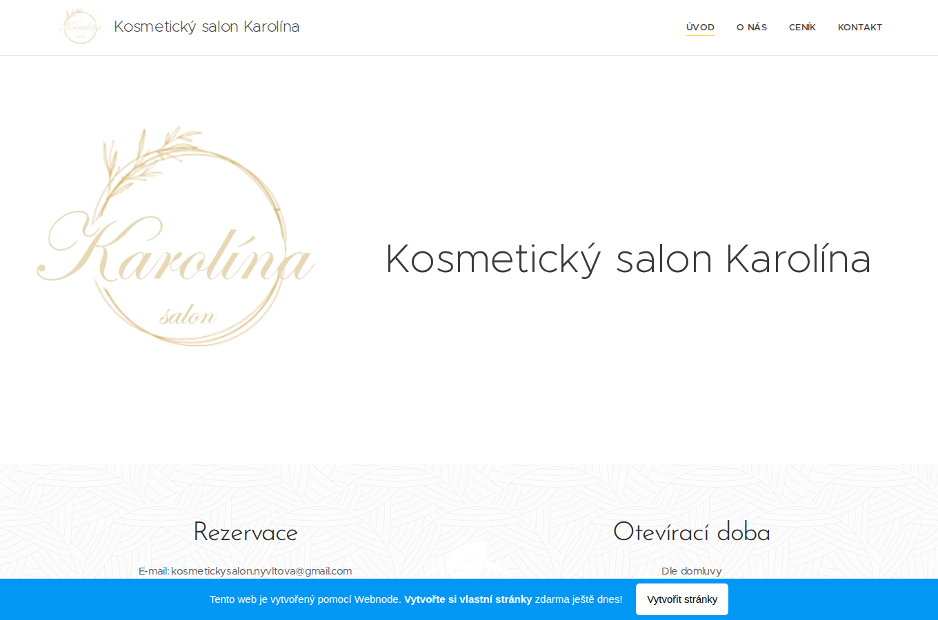 Současný web Kosmetický salon Nývltová na počítači